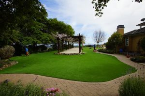 Artificial lawn with a pergola in the middle