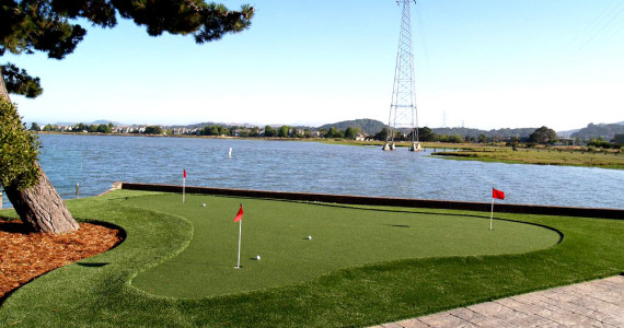 Putting green field with three holes installed in San Rafael, California