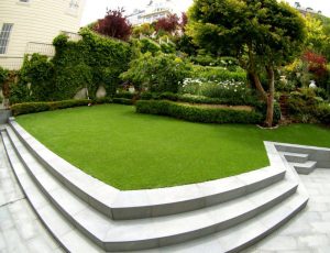 Artificial lawn with a stone stairs