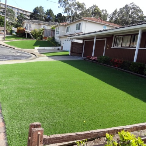 Artificial grass installation in 3 front yards in Belmont, CA