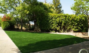 Installation of artificial synthetic grass in a front lawn in San Rafael, California